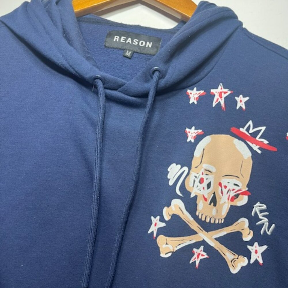 Reason Brand May the Bridges I Burn Light the Way Navy Skull Hoodie Sz M - Picture 7 of 8